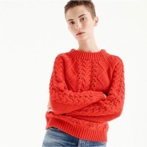 J. Crew Cotton Wool Cable Knit Red Orange Sweater Size Medium